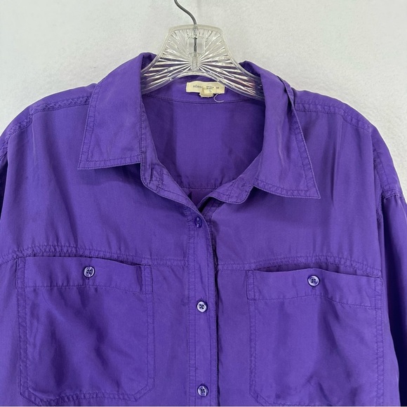 Silence + Noise Button Down Long Sleeve Top 100% Silk Womens Large Purple - Picture 4 of 13